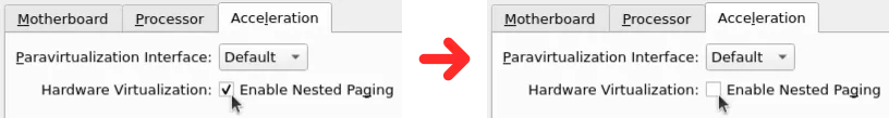 VirtualBox nested paging setting