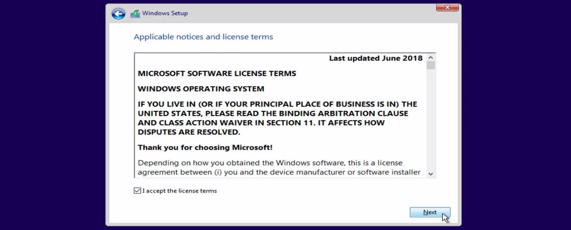 Windows license terms