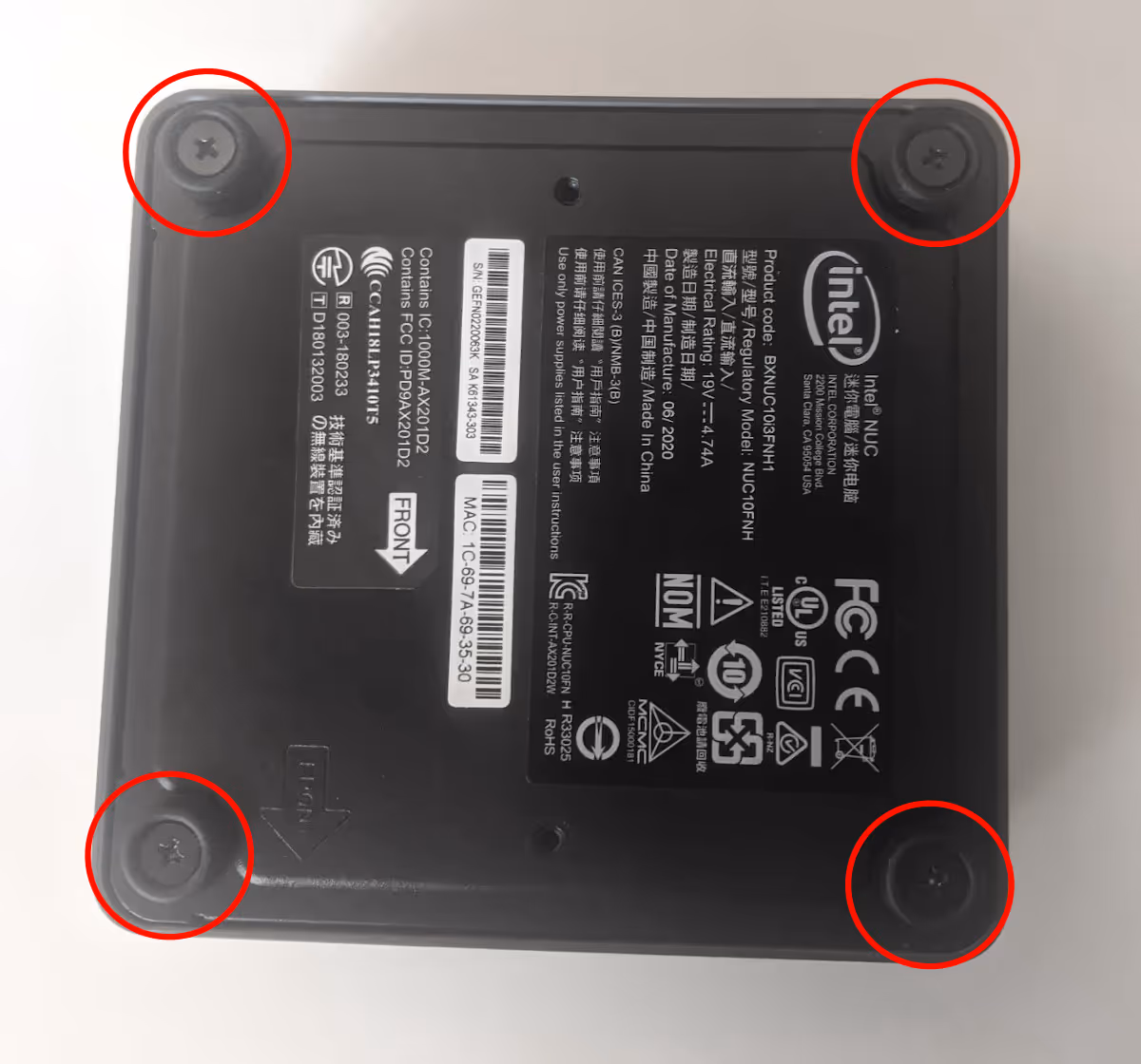 Bottom panel screws